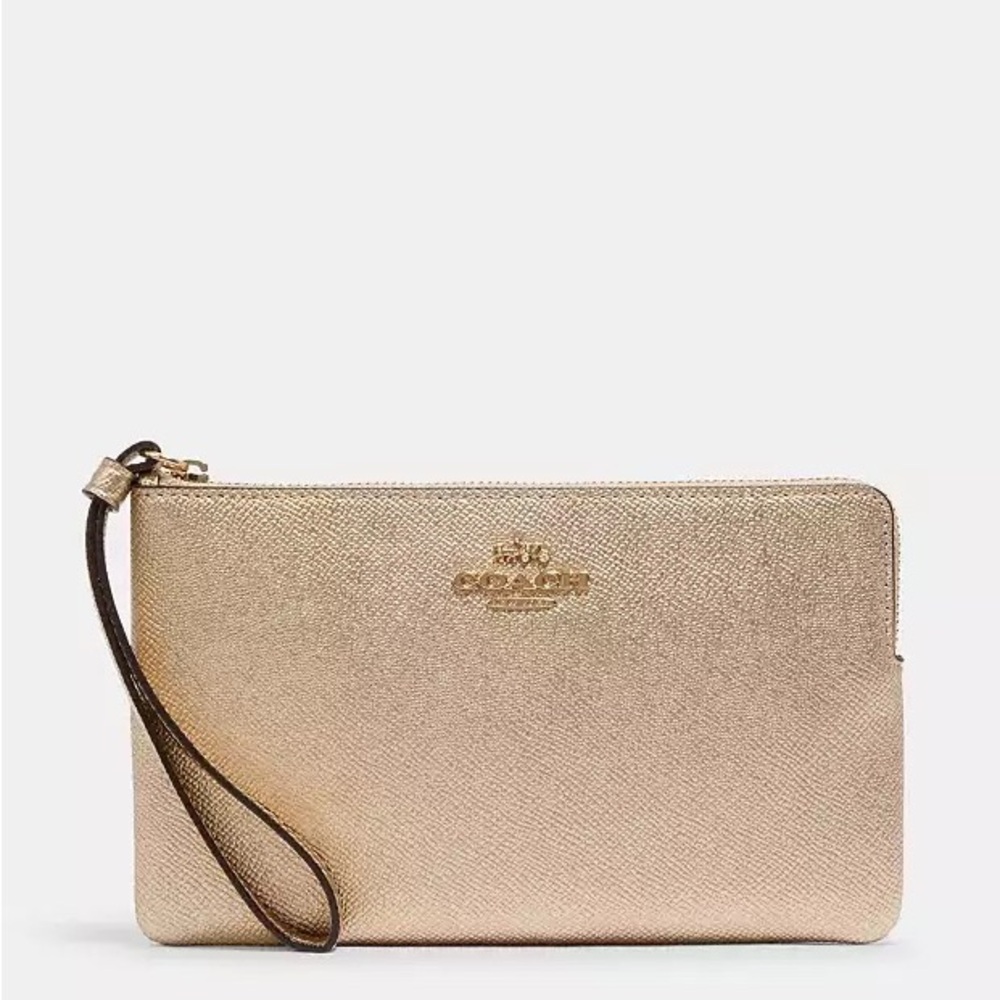 Coach Mettalic Crossgrain Large Corner Zip Wristlet